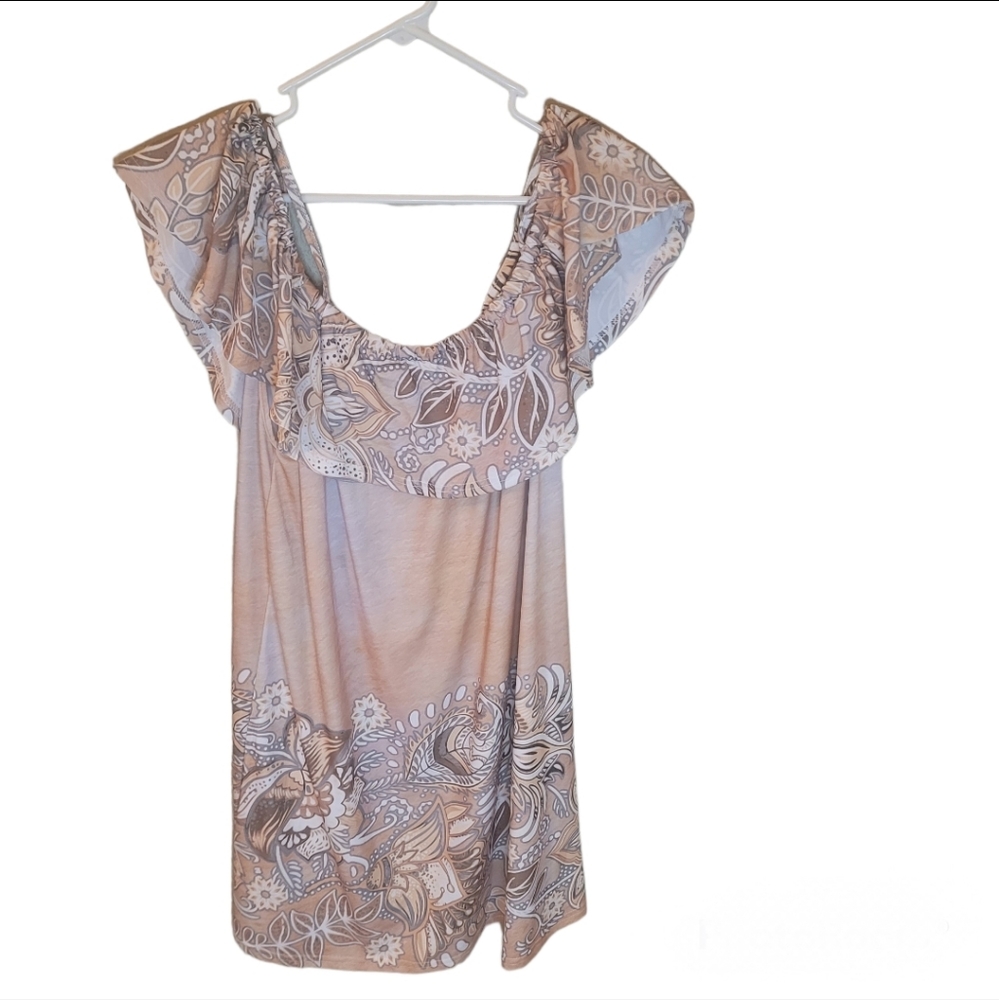 Lily by Firmiana brown, gray, white, and tan paisley blouse/tunic. Short…